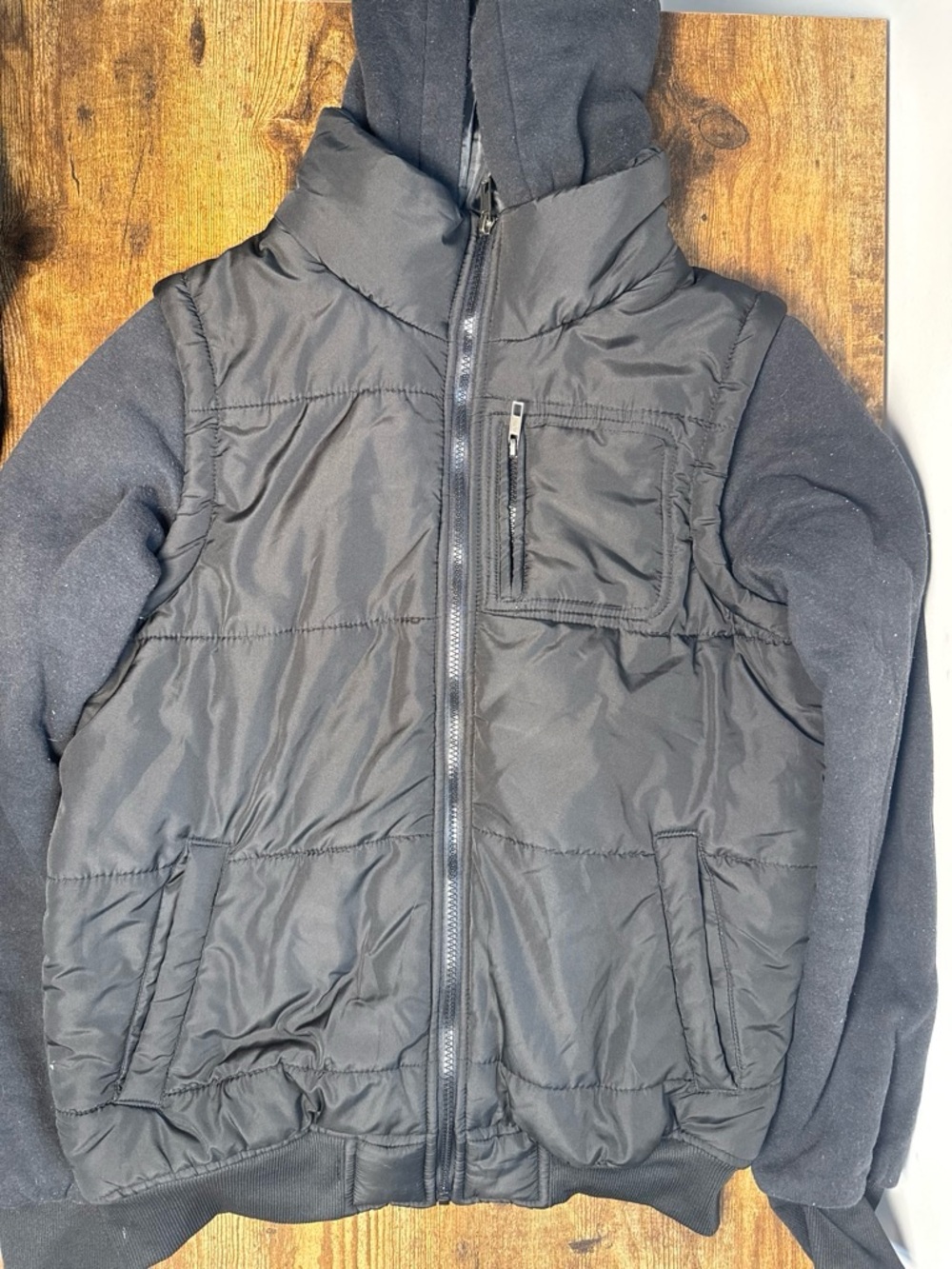 Black Puffer Jacket with Hoodie - Unbranded